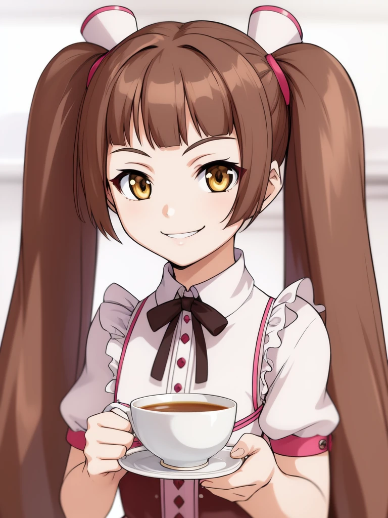 <lora:Amy:0.8>ãAmy, 1girl, soro,ãbrown hair, twintails, long hair, brown eyes, yellow eyes, bangs, hair ornament,smile,
Gothic Maid, cafe, tea,
masterpiece, high quality, very_high_resolution, large_filesize, full color,