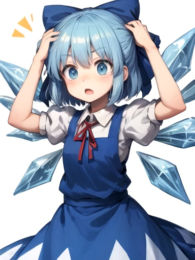 cirno, hand on head, surprised