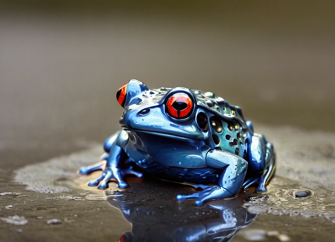 Surrealist art blurry, reflection, realistic, wet, blue frog, water, no humans, red eyes, Mercury:1.2, leaf, puddle, liquid metal|chrome, chemical trails, exalted, vibrant, magic, full intricate detail, cinematic, directed, extremely, beautiful, stunning, gorgeous, symmetry, light, illuminated, sharp focus, surreal, singular, great
<lora:MercuryXL-000009:1>, , <lora:FILM_PHOTOGRAPHY_STYLE:0.25> . Dreamlike, mysterious, provocative, symbolic, intricate, detailed