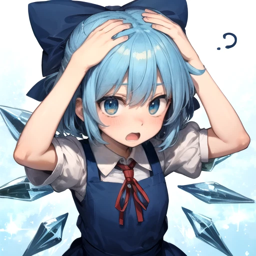 cirno, hand on head, surprised