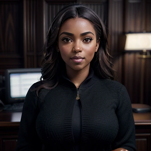 cinematic film still, j4da_v2, black sweaterdress, (high quality, best quality:1.3), wood paneled Victorian office, shallow depth of field, vignette, highly detailed, high budget Hollywood movie, bokeh, cinemascope, moody, epic, gorgeous, film grain, grainy