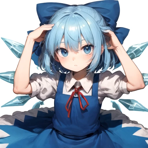 cirno, hand on head