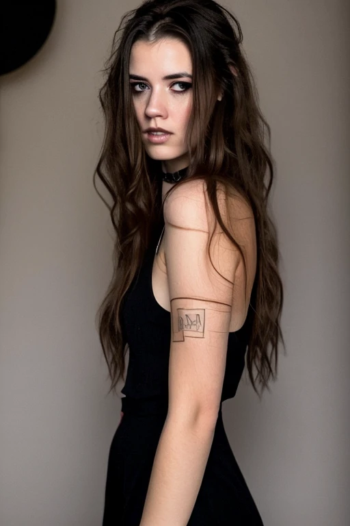 <lora:Skatie420:0.8> skatie420, <lora:20230529070953:0.2>, moody instagram photo, [[24 year old woman]], medium shot portrait, (wearing a black dress, makeup, looking at the viewer), cool lighting, <lora:_20230805154543:0.2>, [[atmospheric, dof, 24mm, on focus, spotlight, rim light, in the dark, dimly lit, low key, deep shadow,fogs]], backlit