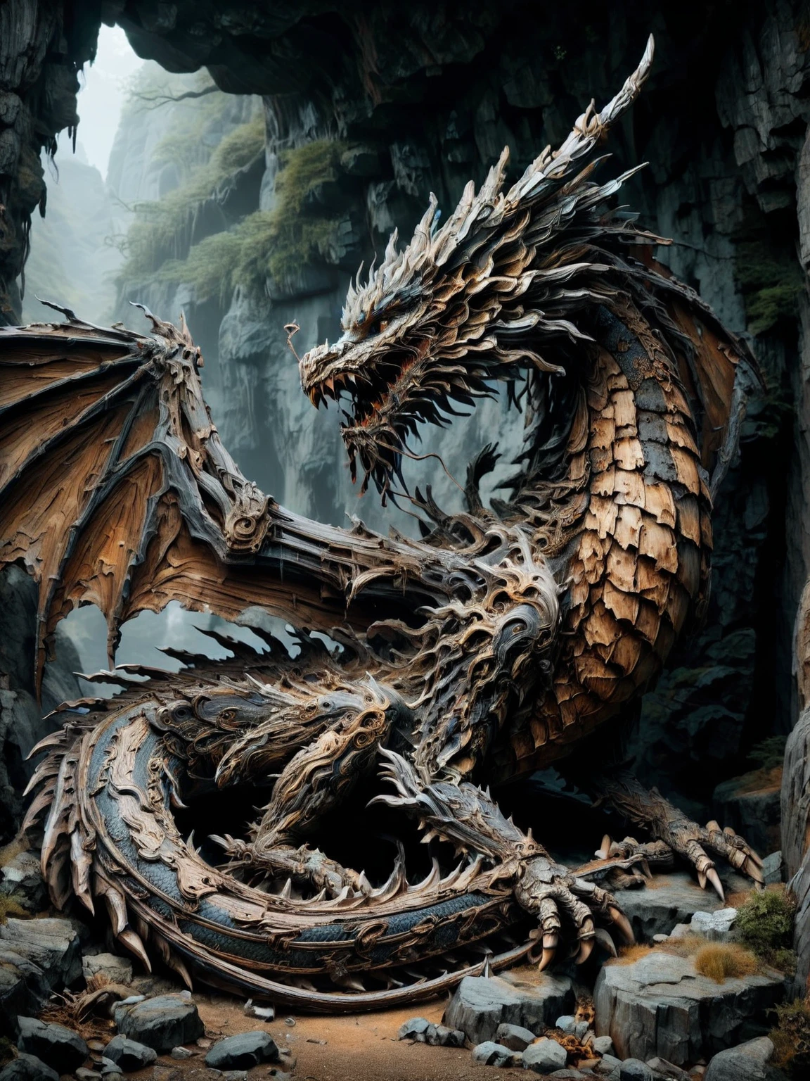 An ais-olde dragon guarding an ominous cave