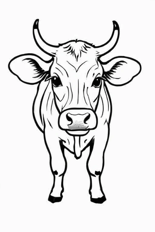 paracolorear, a cow, strong lines, monochrome, minimalist, white background, high contrast, simplistic, <lora:Coloring_Pages__Dibujos_para_Colorear:0.7>