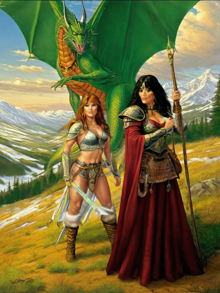 fantasy art of (group of hero demi-goddess adventures:1.4)<lora:MegaTits:0.2> ,(MegaTits:1.1), comely,<lora:Classic_DnD-000010:0.7> <lora:Demon_War:0.2> , 3 women, cinematic film still, comic, (Classic_DnD:1.1) , (((huge breasts))), elf, dwarf, human, perfect skin, contrasting colors, good vs evil, dangerous monstrous evils attacking, our hero's human evil mage, Epic elf supermodel, dwarf woman , Adventures, , extremely detailed, graphic illustration, vibrant, highly detailed, shallow depth of field, vignette, highly detailed, high budget Hollywood movie, bokeh, hair light, eye light, rim lights, alluring lighting, cinemascope, amazing, epic, gorgeous, film grain, grainy by DnD, BG3, forgotten realms dungeons and dragons art style, dragonlance, Demon_War Masterpiece, colors, Larry elmore render, 4k, concept art, trending on artstation, hyperrealistic, Vivid colors, extremely detailed CG unity 8k wallpaper happy to see us, nsfwEM comeliness