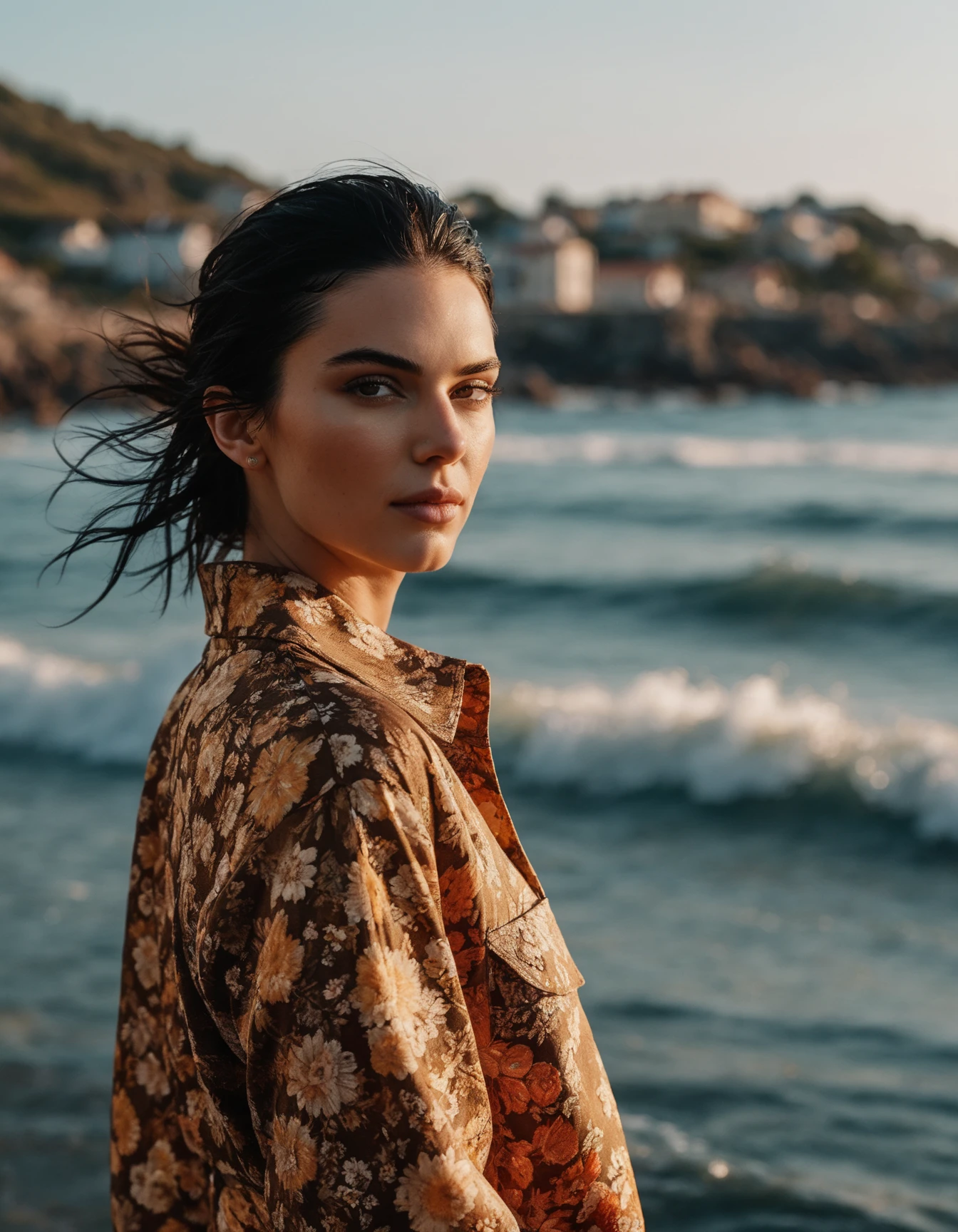 cinematic photo professional fashion close-up portrait photography of a beautiful (((ohwx woman))) at tidal mixing front during the day, Nikon Z9 <lora:kendalljenner_dh128_v1d:1> . 35mm photograph, film, bokeh, professional, 4k, highly detailed