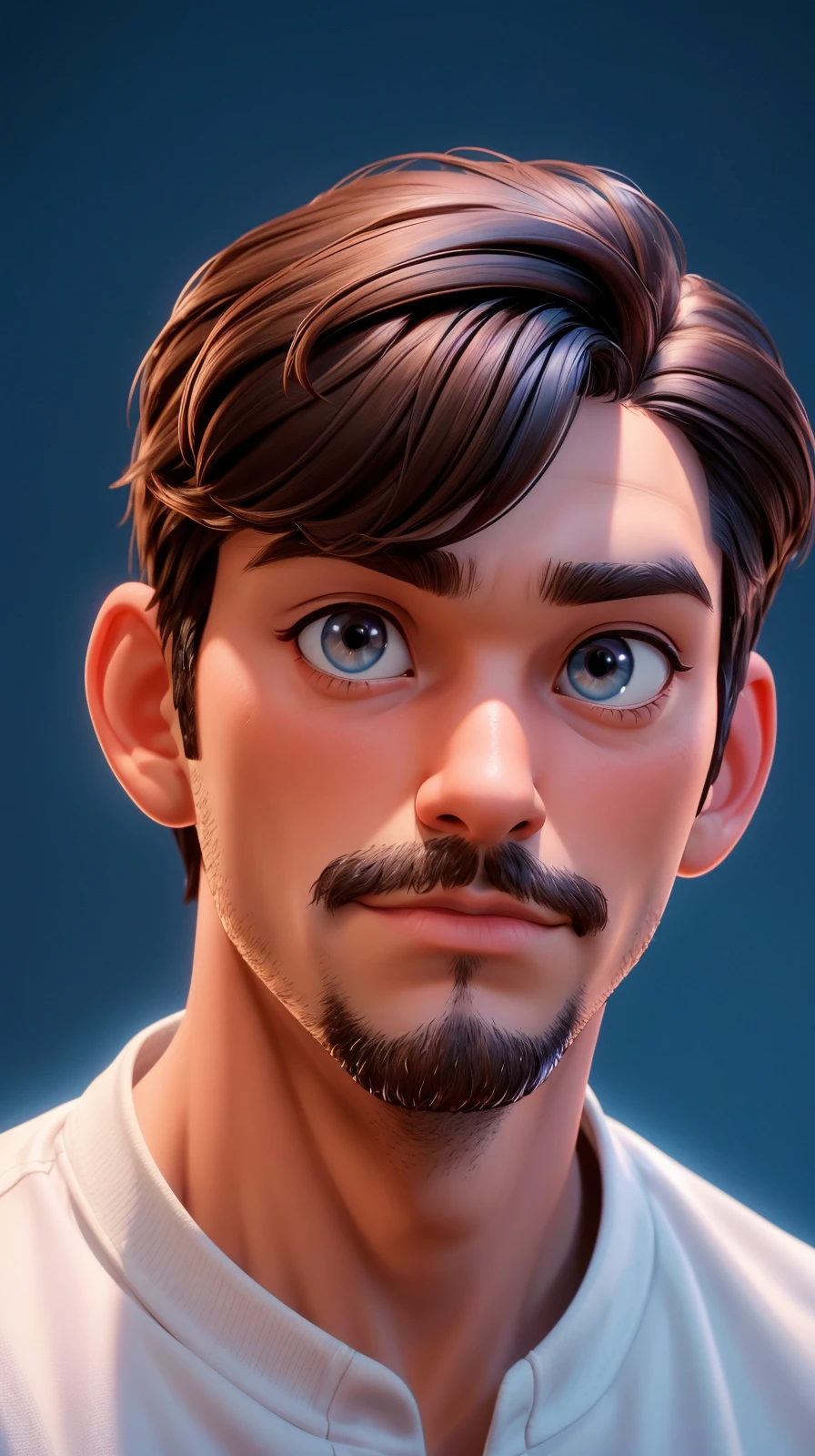 disney pixar 3d animation character of a man, looking at viewer, blue background, brown hair, simple background, closed mouth, kkw-ph1, <lora:LORA-XenoDetailer-v2:1>