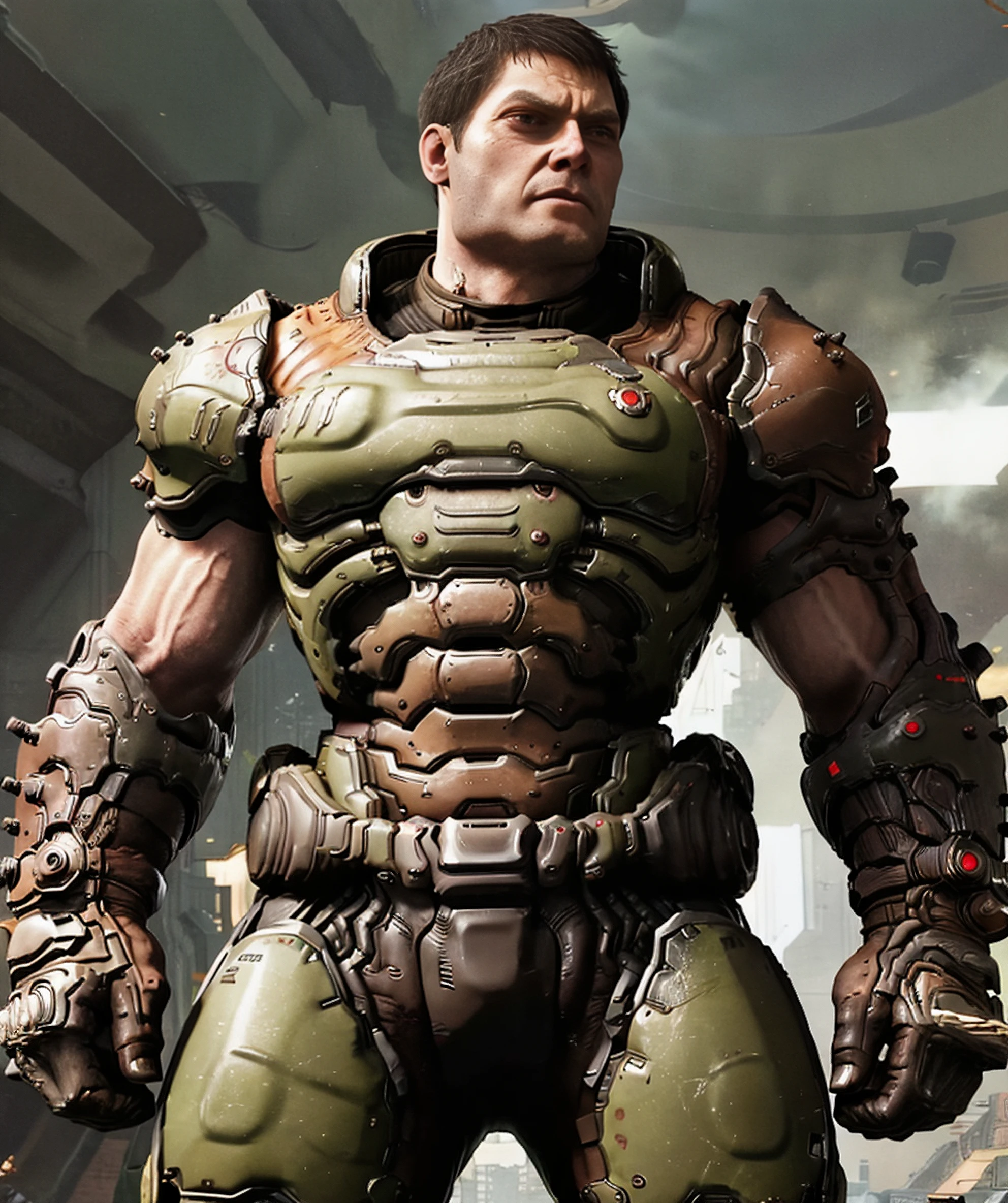helmetless_doomguy, short hair, male focus, 1boy, (standing, looking at viewer, muscular) <lora:Helmetless_Doomguy-15(1):0.85>
