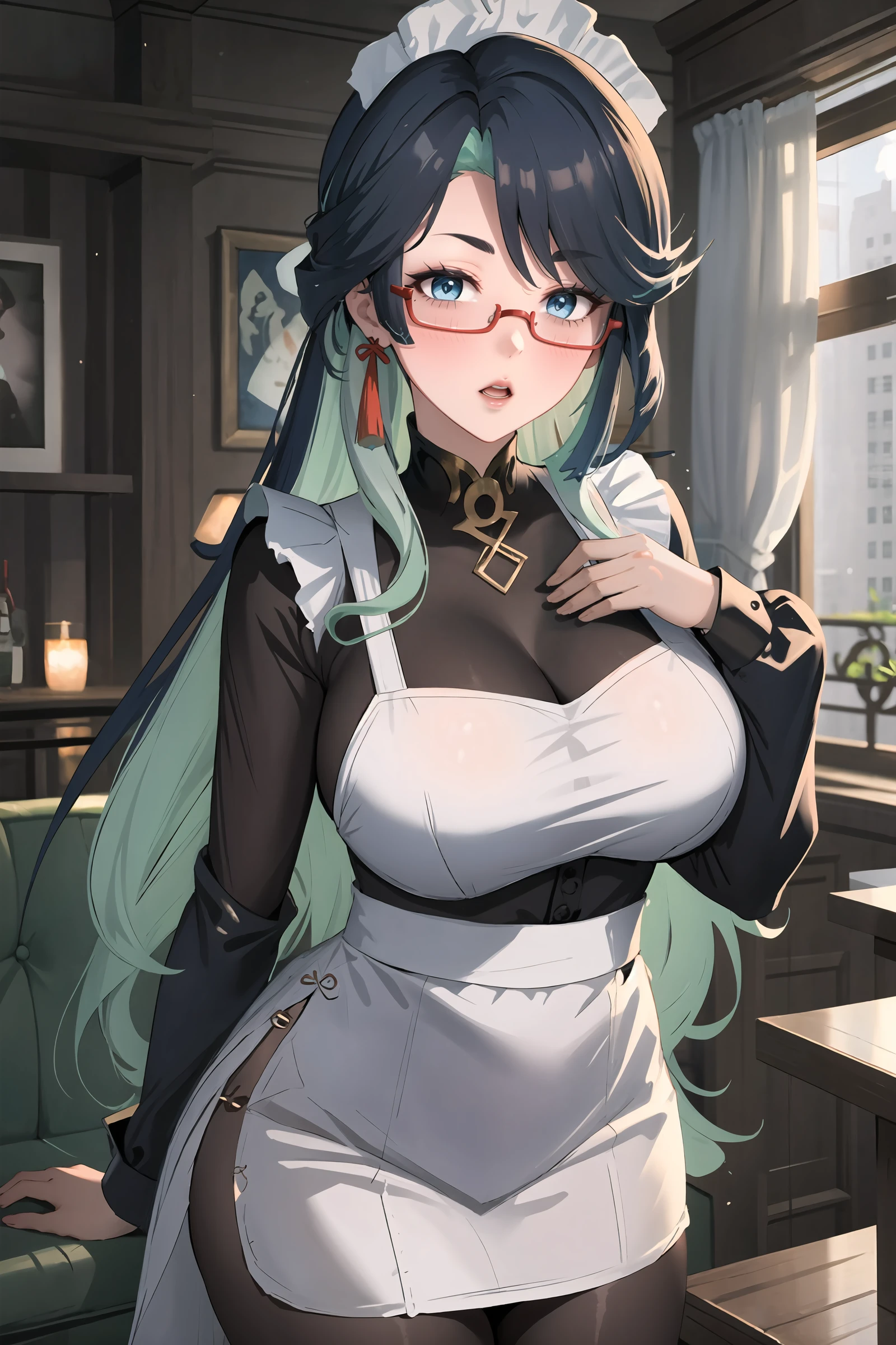 score_9, score_8_up, score_7_up, score_6_up, uncensored, Yor Briar, black hair, earrings, white hairband, hairband, long hair, sidelocks, red eyes, sweating, BREAK (masterpiece:1.2), best quality, high resolution, (detailed eyes:1.3), perfect lighting, (perfect hands, perfect anatomy), hearts, pleasured, large breasts, narrow waist, gloves, looking_at_viewer, solo, pantyhose, shirt, blush, white_shirt, jacket, collared_shirt, anime coloring, anime screencap, hair ornament, drunk, open mouth, blush face, BREAK, fellatio gesture, tongue out, saliva, hair on face, facial hair, hairy, hair on mouth, gasping, heavy breathing, trembling,