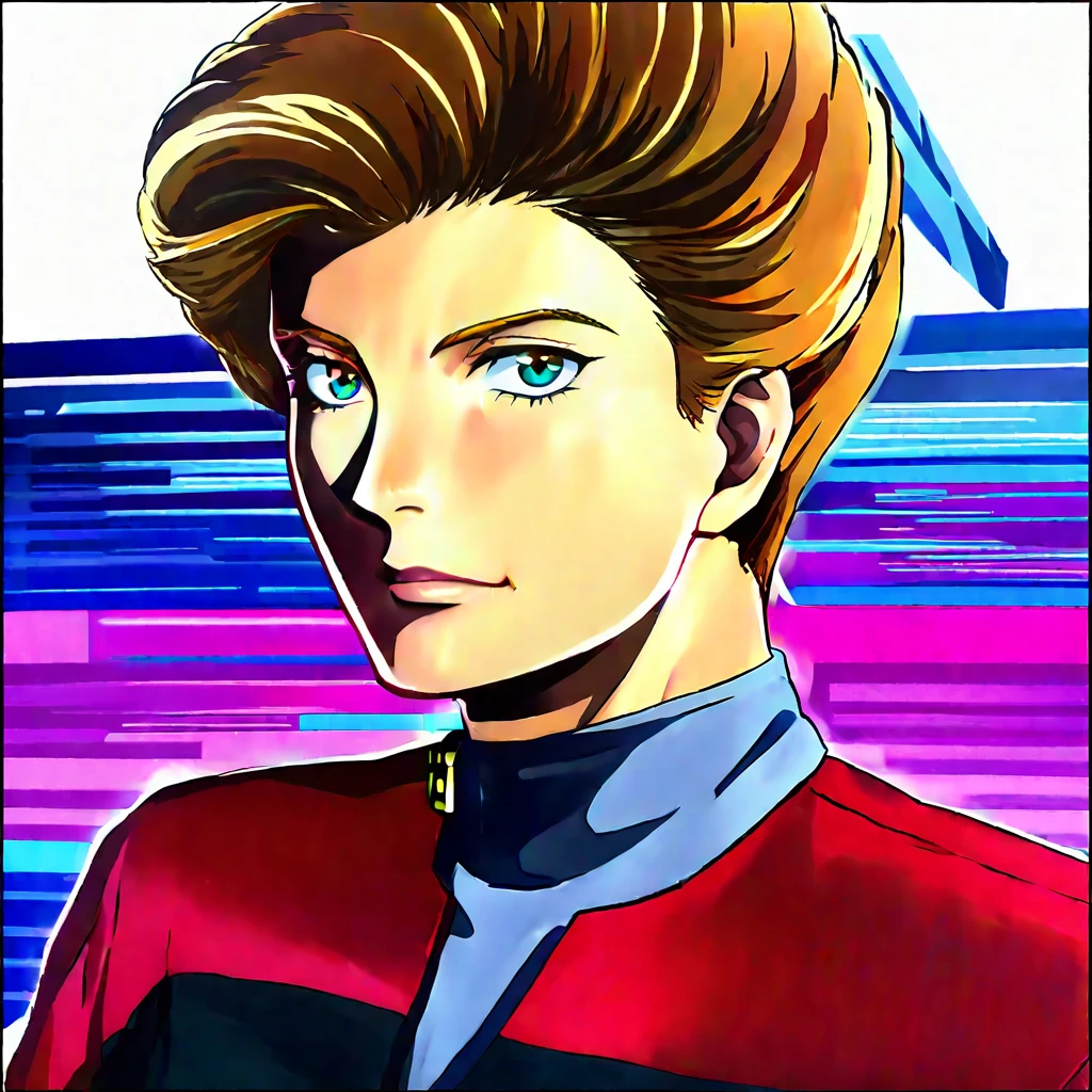 anime artwork breathtaking portrait of <lora:captain_janeway_100x100:0:1.2> captain_janeway, woman, STARTREK, BLACK AND RED UNIFORM . award-winning, professional, highly detailed . anime style, key visual, vibrant, studio anime, highly detailed