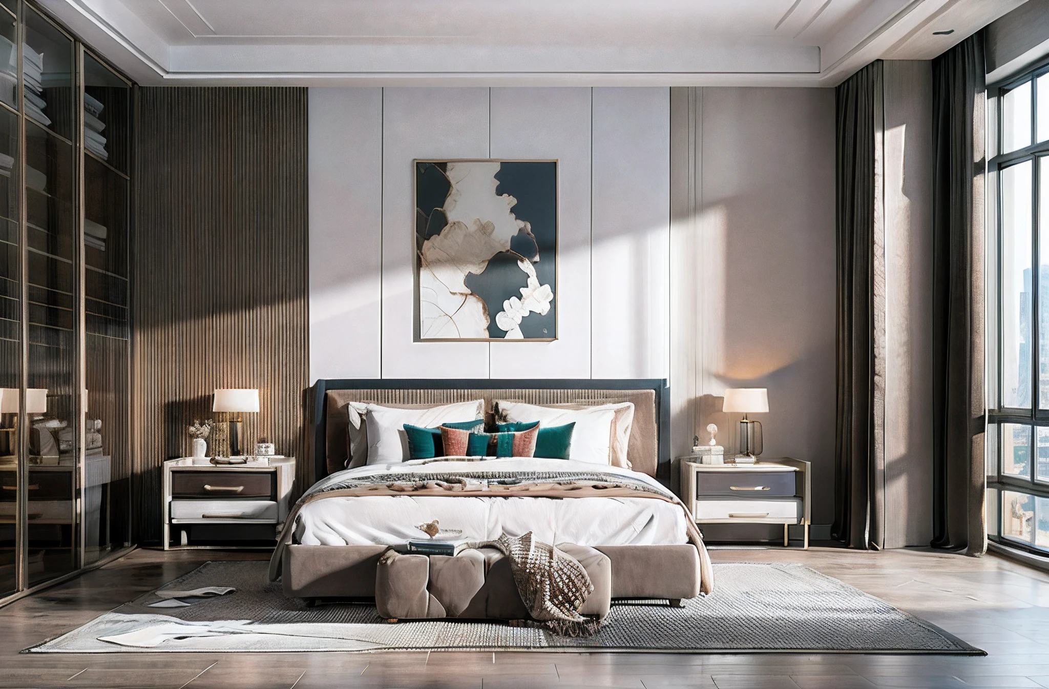 Interior, Bedroom, masterpiece,best quality,unreal engine 5 rendering,movie light,movie lens,movie special effects,detailed details,HDR,UHD,8K,CG wallpaper
