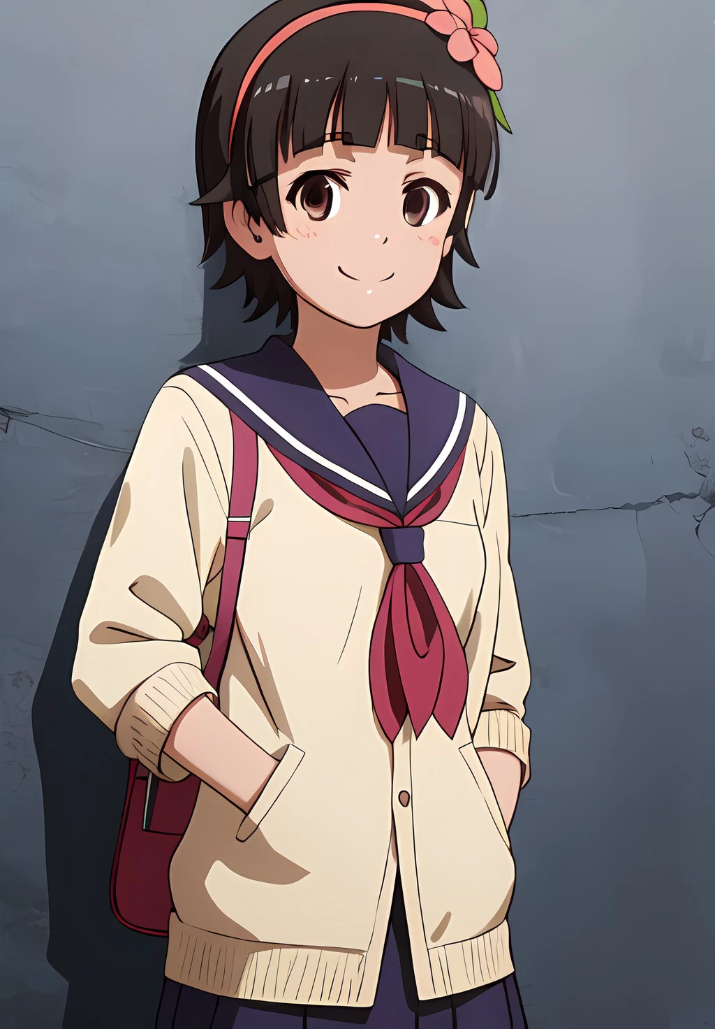 <lora:IndexAndRailgunv2:0.6>, Kazari, solo, smile,