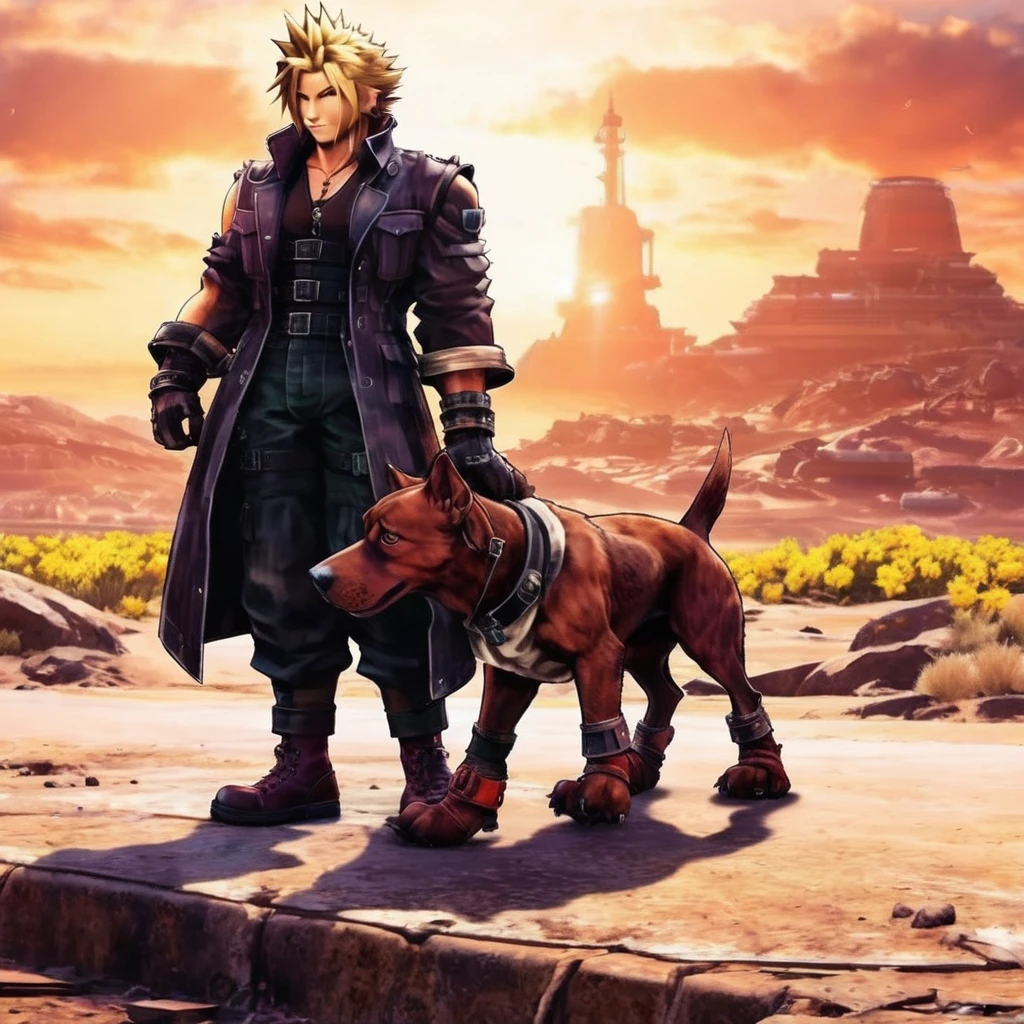 A open world jrpg 2d game of <lora:ff7 style:0.8> a dog smiling ff7og style, extreme detailed sprites and world art, extraordinarily beautiful cinematic lighting and epic composition