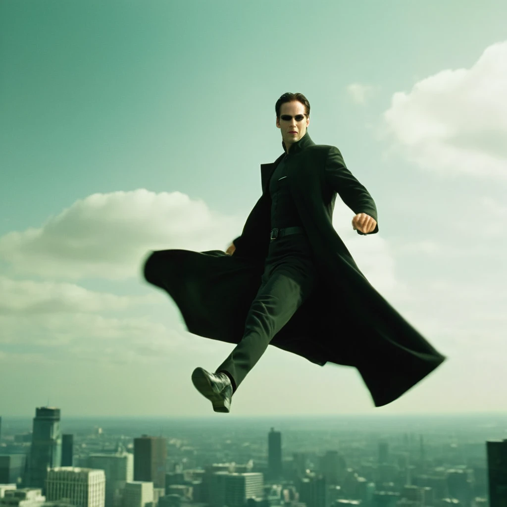 cinematic film still of <lora:The Matrix Style:1>
Neo the one, flying in air, in sky, from a scene from the matrix style, shallow depth of field, vignette, highly detailed, high budget, bokeh, cinemascope, moody, epic, gorgeous, film grain, grainy
