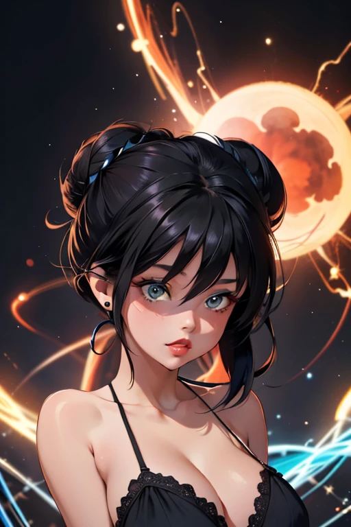 best quality, masterpiece, cool world, lonette, black hair, hair up, large hairbun,,1girl, <lora:lonette_v3.0:1>