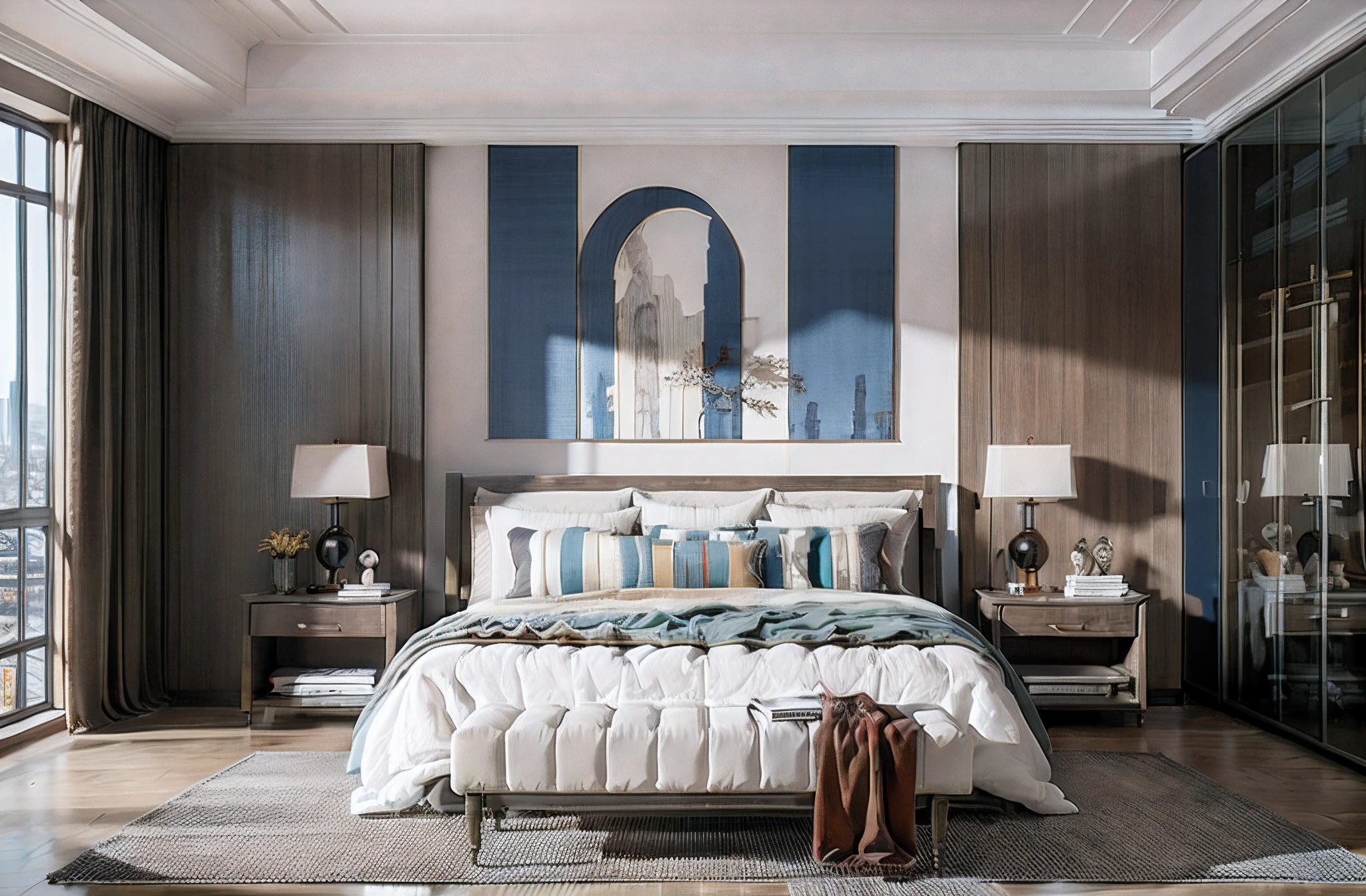 Interior, Bedroom, masterpiece,best quality,unreal engine 5 rendering,movie light,movie lens,movie special effects,detailed details,HDR,UHD,8K,CG wallpaper
