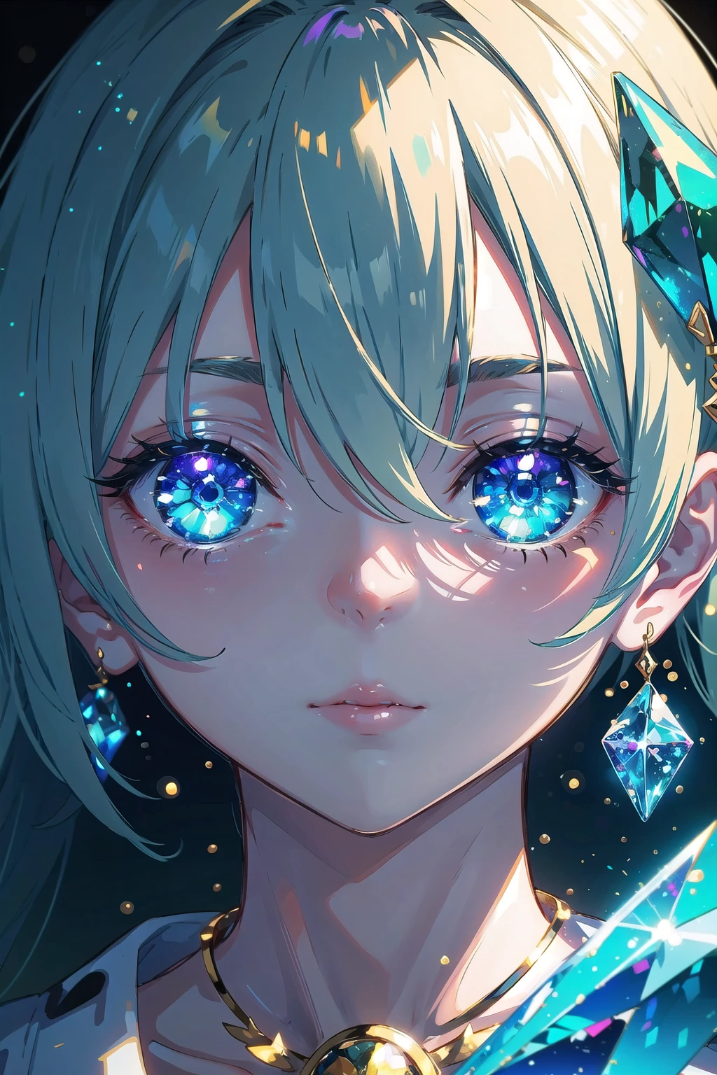(masterpiece), 1girl, close-up, glowing, crystal