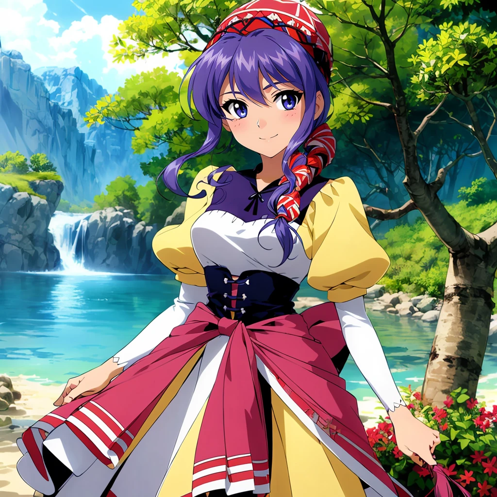 <lora:LunaNoa002:0.7>,<lora:add_detail:0.5>,<lora:noline:0.3>,<lora:boldline:-0.3>,looking at viewer,smile,
LNoa,1girl,
single braid,
hat,
dress,puffy sleeves,
nature,