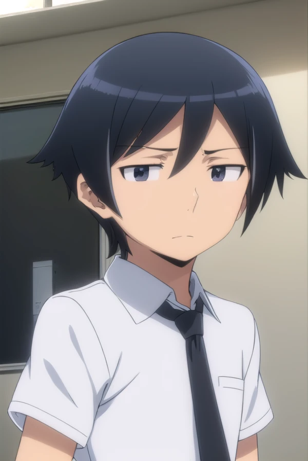 kyousukekousaka, <lora:kyousuke kousaka s2-lora-nochekaiser:1>,
kyousuke kousaka, black hair, male focus, (black eyes:1.5),
BREAK shirt, school uniform, white shirt, short sleeves, necktie, black necktie,
BREAK indoors, classroom,
BREAK looking at viewer, (cowboy shot:1.5),
BREAK <lyco:GoodHands-beta2:1>, (masterpiece:1.2), best quality, high resolution, unity 8k wallpaper, (illustration:0.8), (beautiful detailed eyes:1.6), extremely detailed face, perfect lighting, extremely detailed CG, (perfect hands, perfect anatomy),