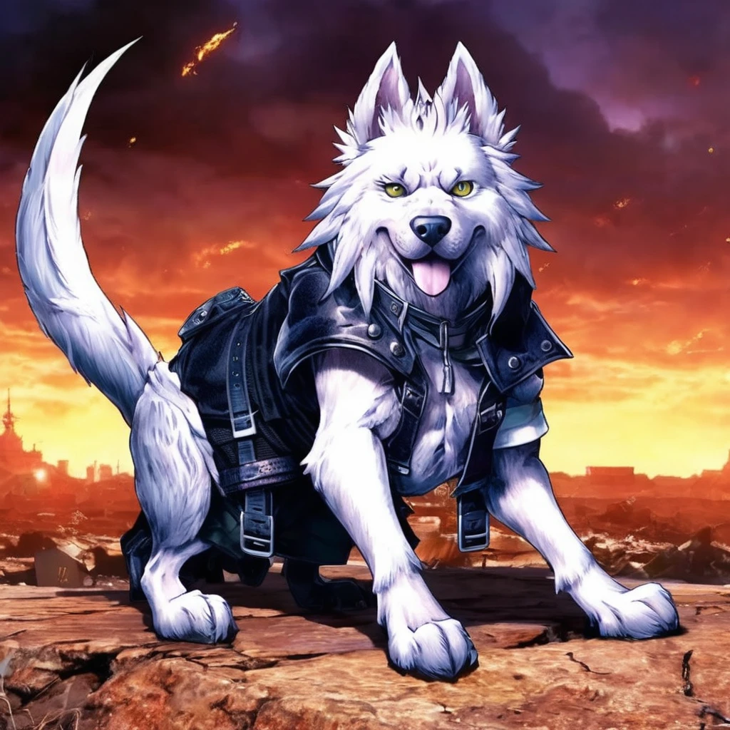 A open world jrpg 2d game of <lora:ff7 style:0.8> a dog smiling ff7og style, extreme detailed sprites and world art, extraordinarily beautiful cinematic lighting and epic composition