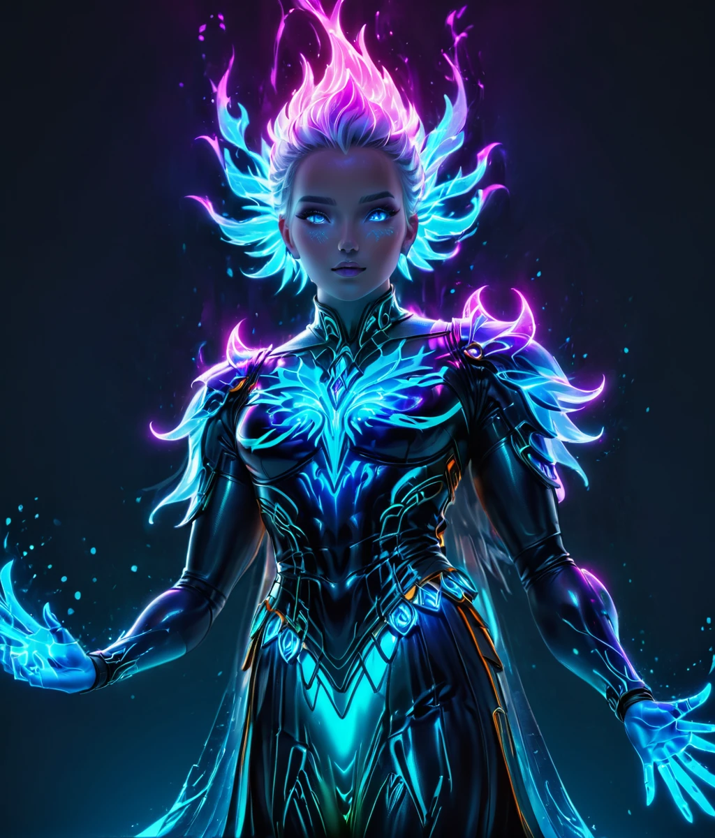<lora:Neon_Style_XL:1> neon_style, full body, (masterpiece), best quality, highres, 4k, 8k, amazing quality, amazing shading, soft lighting, ice spirit