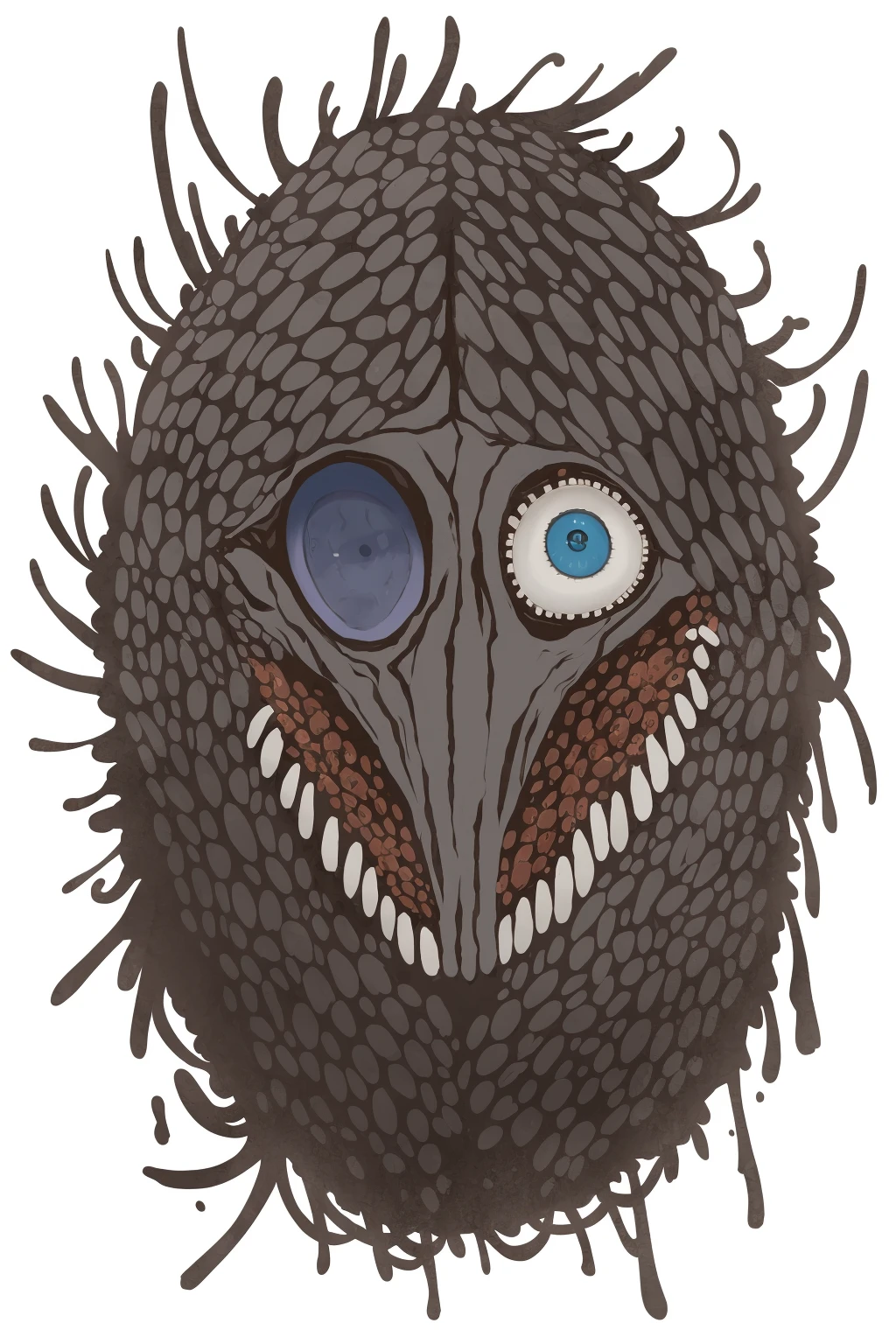 masterpiece, best quality, <lora:style23:1>,no humans, white background, simple background, monster, horror (theme), teeth, signature, extra eyes, skull, blue eyes, eldritch abomination, bone, solo, eyeball, blood, one-eyed, looking at viewer, open mouth,1other, full body