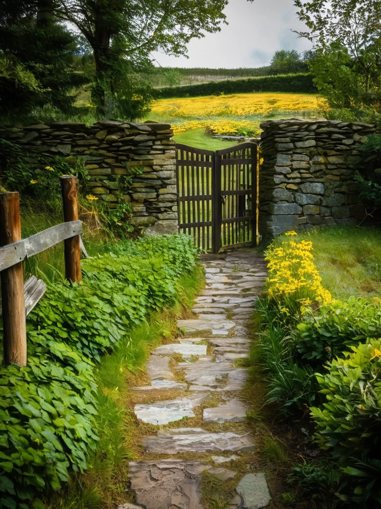 Old Stone Path Leading to a Wooden Gate