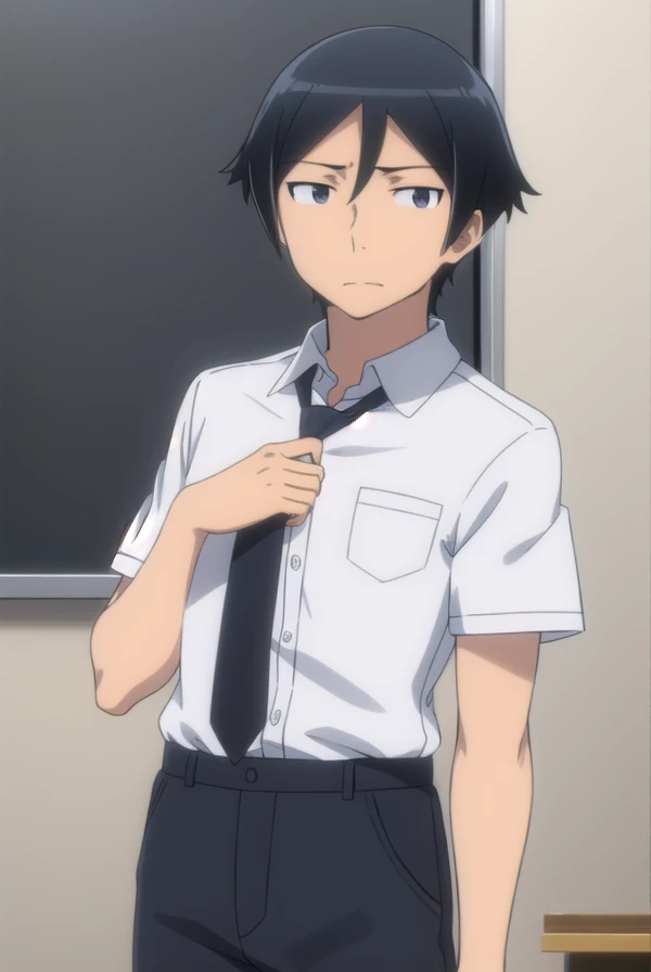 score_9, score_8_wonderful, score_7_wonderful, sauce_anime ,Male Focus,Part 1: , Multiple students,classroom,Black trousers,Black tie,White shirt with sleeves,Get on all fours and place your hands on the floor,penis,Collar with chain,View your viewers,Black Hair,blue eyes,男性のpenisを口に含む