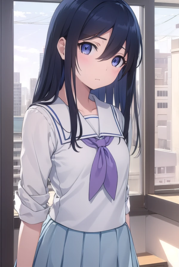 ayasearagaki, <lora:ayase aragaki s2-lora-nochekaiser:1>,
ayase aragaki, long hair, blue eyes, black hair, hair between eyes,
BREAK skirt, school uniform, serafuku,
BREAK indoors, classroom,
BREAK looking at viewer, (cowboy shot:1.5),
BREAK <lyco:GoodHands-beta2:1>, (masterpiece:1.2), best quality, high resolution, unity 8k wallpaper, (illustration:0.8), (beautiful detailed eyes:1.6), extremely detailed face, perfect lighting, extremely detailed CG, (perfect hands, perfect anatomy),
