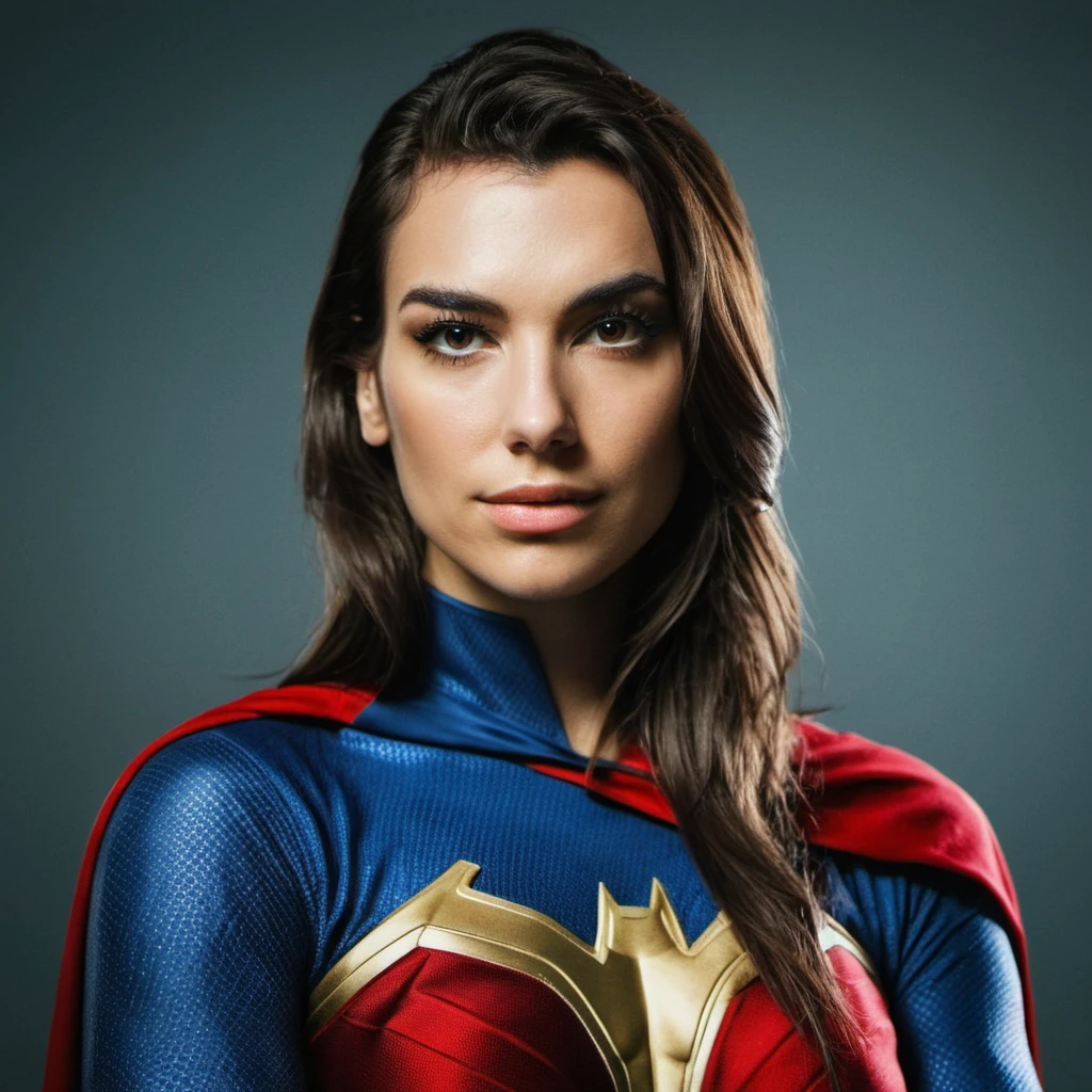 Face portrait photo of a tall woman dressed as a superhero,cinematic, high quality, skin texture, looking at the camera, <lora:dulipa_xl_1_standard-000051:1>