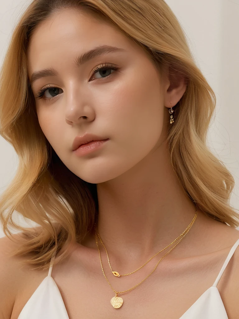 Wearing a Delicate Gold Chain Necklace ,