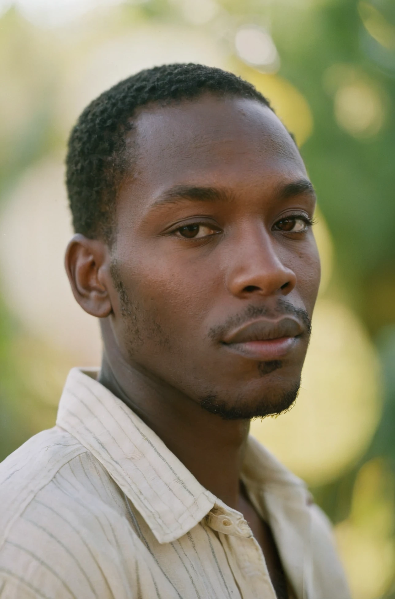 RAW Photo, a Haitian man, sunny outdoors, hyperdetailed photo, soft light, Kodak Ektar 100, rich emotive colors, DSLR