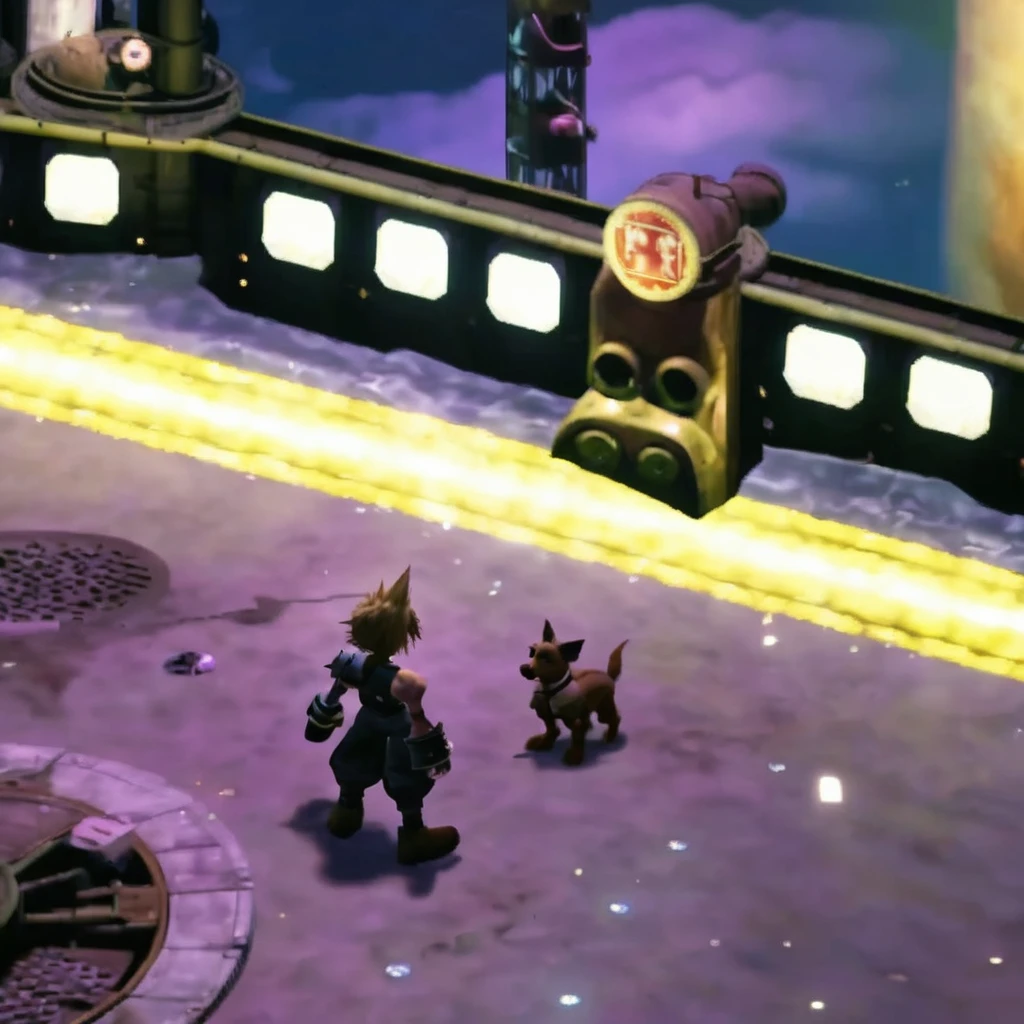 Open world gameplay of a jrpg 2d game of <lora:ff7 style:0.8> a dog smiling ff7og style, extremely detailed sprites and world art, extraordinarily beautiful cinematic lighting and epic composition