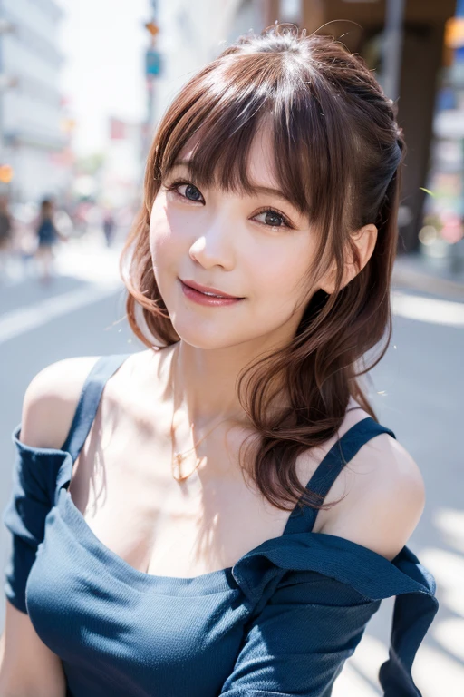 ((Photoreal)), 8K full-length portrait, (Beautiful woman), (Japanese woman), (detailed face), attractive look, Clear system, 18-year-old, Tokyo city, summer, for the background, medium hair, 