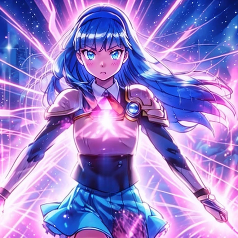 ((top quality, 8k wallpaper)),(masterpiece, best quality),extremely detailed,high definition,(official art:1.3),(((anime screencap,black outline))),<lora:more_details:0.3>,<lora:LCM_LoRA_Weights_SD15:1>,1girl, solo, BREAK <lora:umi_ryuuzaki_shoulder_armor:1>, umi ryuuzaki,hairband,armor shoulder,armor,blue skirt, BREAK <lora:pinkSilhouette:0.6>,(((silhouette,glowing,pink theme,light,outline,sparkle,gradient,gradient background,shiny,magic,pink theme))),