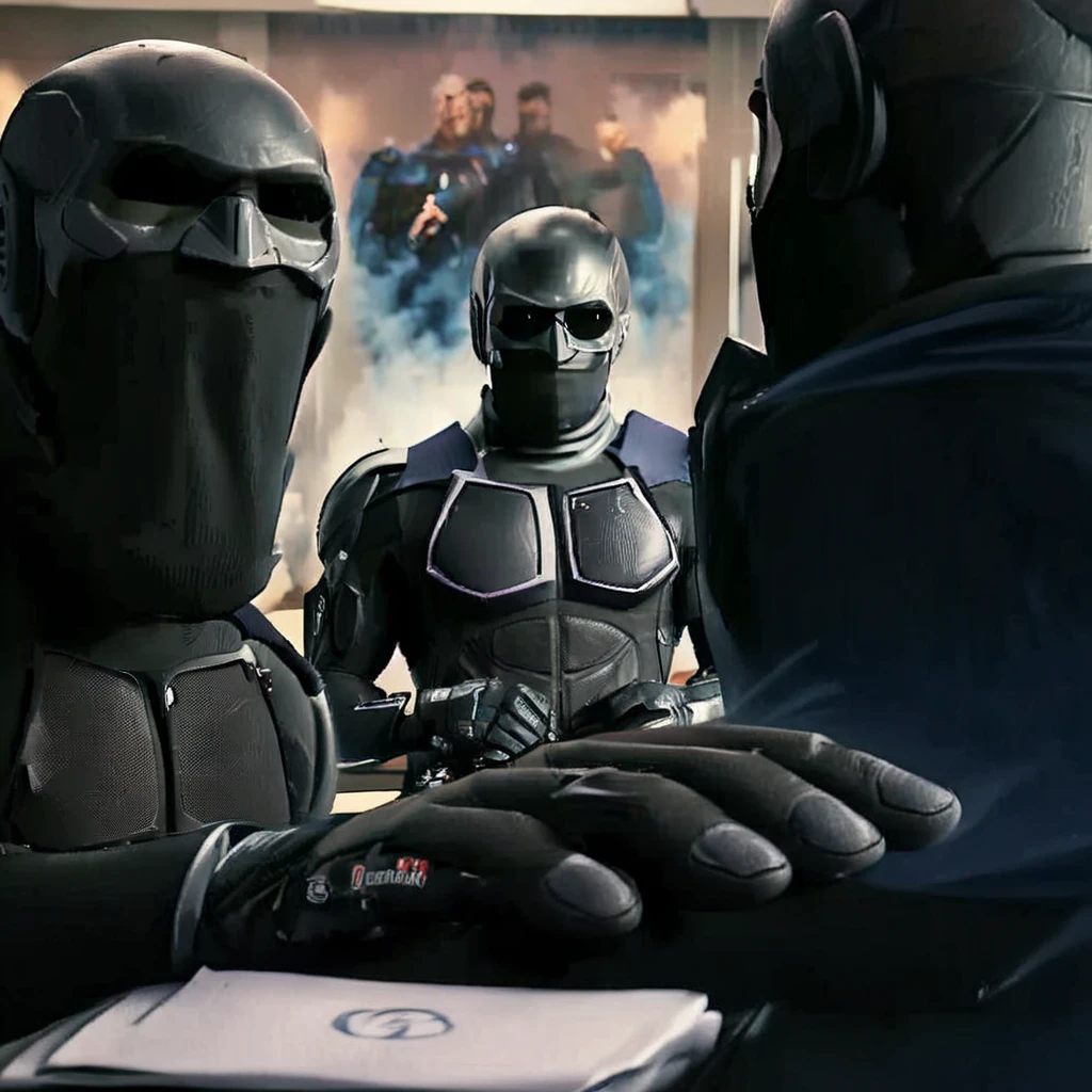 cinematic film still BlackNoir1024, a man, full body, with a black superhero suit, looking at viewer, ++((thumb up)), working on a laptop in office . shallow depth of field, vignette, highly detailed, high budget, bokeh, cinemascope, moody, epic, gorgeous, film grain, grainy <lora:BlackNoir1024:0.9>, <lora:memehand:0.85> ,holdmyhand