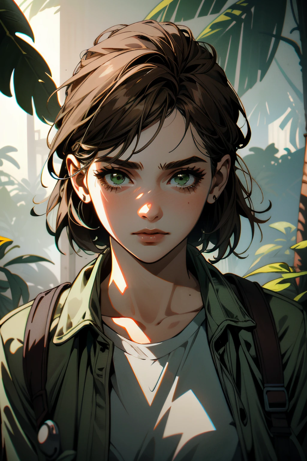 ((ultra detailed, masterpiece, absurdres))
 <lora:TLOU2Ellie:0.8>
TLOU2Ellie, 1girl, solo, brown hair, green eyes, in front of Aerial view of tropical islands, vibrant coral formations, dynamic sunlight