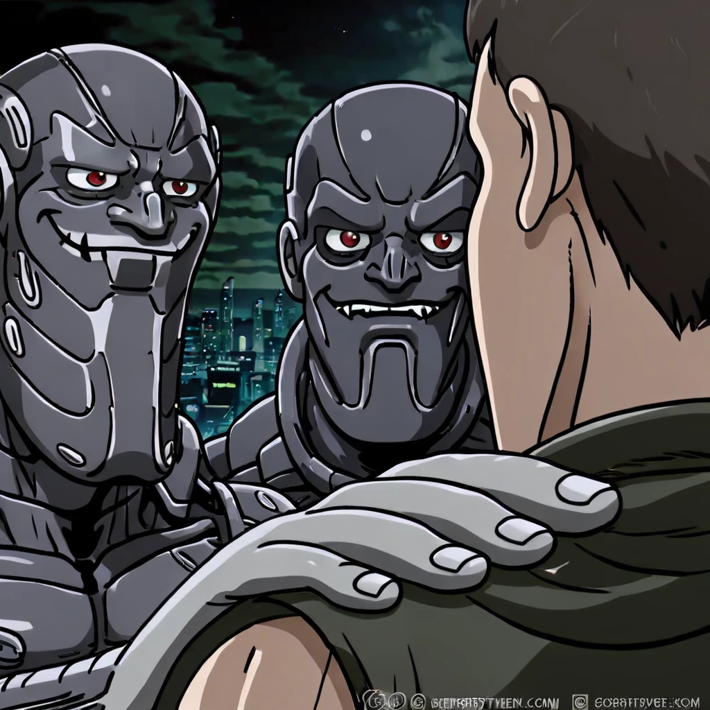 40 years old,Two Men,、Black bodysuit、Shocker Belt、Black gloves、In the sea、Big Explosion、Blown away、logic,Gay ,Brown Hair、Short Hair。かなり短いShort Hair、Handsome Fighter Scream、Painful face、Open your mouth wide and stick out your tongue、Painful and painful scream The crotch area is bulging Black sunglasses