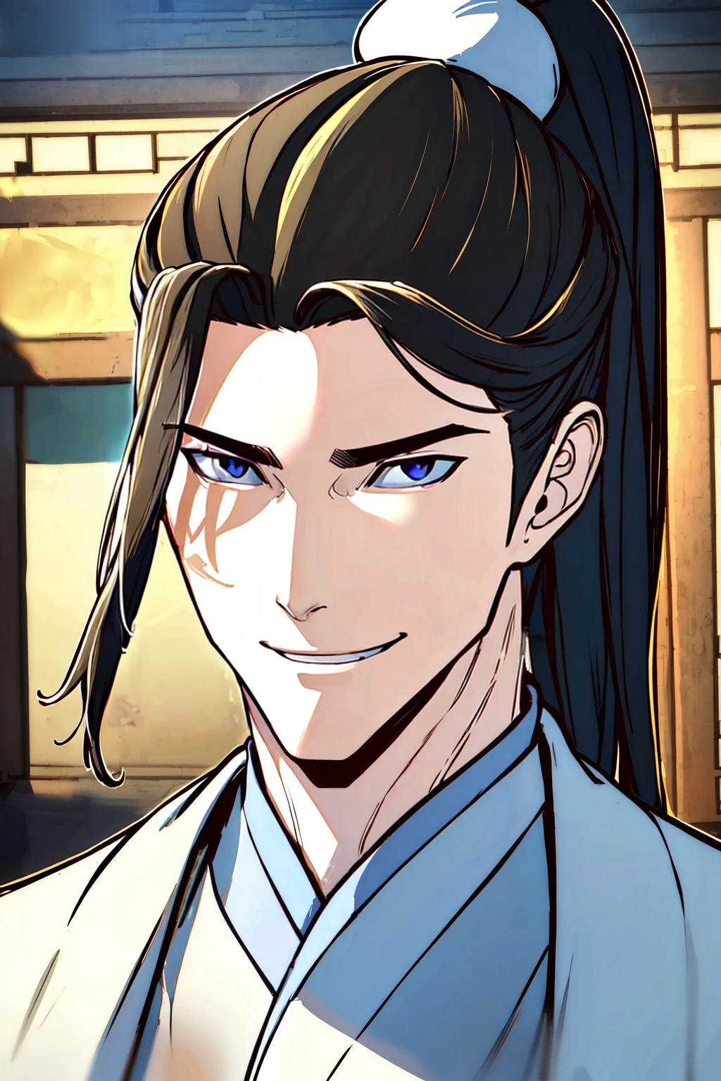 upper body,a man walking in the dusty streets of an ancient chinese town, smiling, beautiful eyes, beautiful man, high detail skin, high detail eyes, high detail hair, highres, ultra detailed, sharpen picture, Highly detailed, masterpiece, best quality, photorealistic,
<lora:JinSoHanLoRA:1> 1boy, long hair, chinese clothes, hair bun