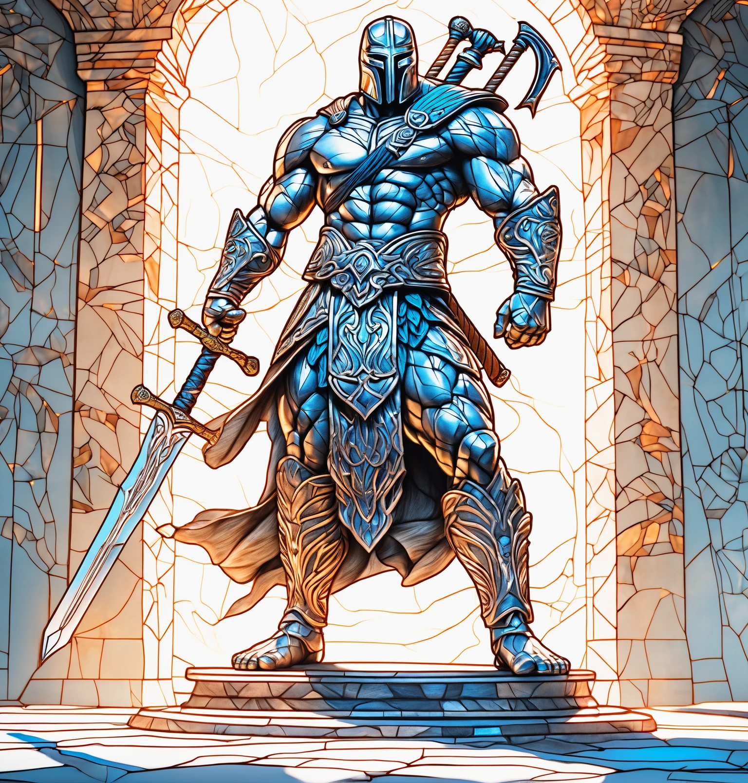 Marker Drawing, Full-length photo,(ancient desolate idol:-0.1),(muscle male :0.9),combat posture,Surrealism,(bare foot:1.2),backlighting,backlighting,cinematic lighting,8k,super detail,high quality,high details,UHD,Surrealism,award winning,anatomically correct,UHD,retina,masterpiece,ccurate,anatomically correct,(glass shiny (textured skin):0.1),super detail,award winning,best quality,high quality,high details,(back:0.3),realistic style,random posture,fullbody,complex scenes and light,light and shadow,look to the camera,(warrior:0.1),(samurai:0.1),(knight:0.1),, bold marker lines, visibile paper texture, marker drawing