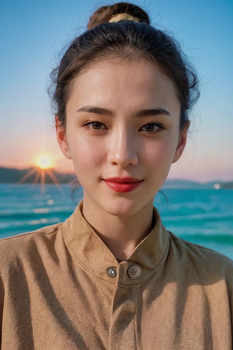 analog film photo solo, realistic, ((woman)), (((The Smullet Hairstyle))), (((smile512))), (((Vintage-inspired denim jackets))), ((Frame the breathtaking beauty of Haeundae Beach, with its golden sand, crystal-clear waters, and the panoramic views of the surrounding mountains.)), ((dynamic pose)), PA7_Human-Likeness, PA7_Photo , PA7_Portrait-MS, high detailed, 8k, clear facial features, <lora:PAseer-SD15-LCM Quick:1> <lora:ReaLora:.2> skin <lora:KR_-_Hwang_Min_Kyoung:1> minkyoung <lora:GStyle_-_Photography_Style:.4> gstyle . faded film, desaturated, 35mm photo, grainy, vignette, vintage, Kodachrome, Lomography, stained, highly detailed, found footage