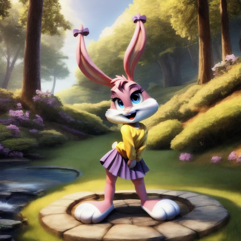 professional 3d model <lora:BabsBunny_v8.1:0.8>, <lora:Furtastic_Detailer:0.7>, cute eyes, Cute, playful, teasing, sexy, curvy, slender, naughty, Babs, bunny, girl, blue eyes, rabbit teeth, pink nose, pink eyelids, white belly, pink body, pink head, pink ears, pink legs, white cheeks, white feet, white tail, erect ears, mouth closed, four fingers on the hand, three toes on the foot, standing, in profile, in the forest, night, fireflies, erotica, naked, squints, young, Small body, dwarf
masterpiece, high quality, best quality, detailed, detailed background, 8k, 4k, texture, intricate, detailed shaders, play of light, glow effect, depth of field, sharp focus, NSFW, e621
solo, solo focus, pov, looking at viewer . octane render, highly detailed, volumetric, dramatic lighting