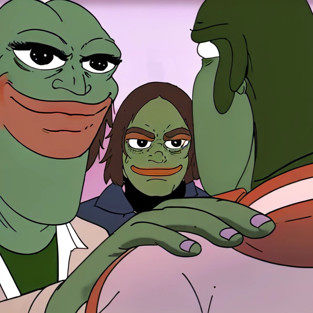 a cartoon pepe_frog <lora:pepe_frog SDXL:1.2> , <lora:memehand:0.8>