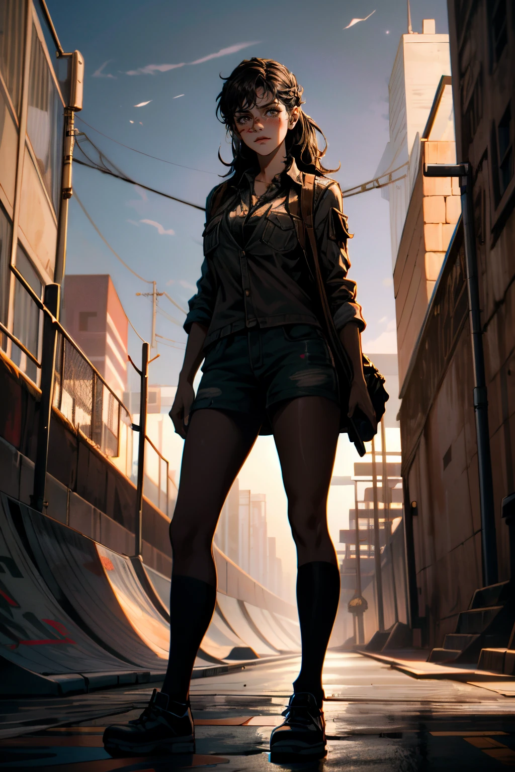 ((ultra detailed, masterpiece, absurdres))
<lora:TLOUTess:0.9>
TLOUTess, 1girl, brown hair, long hair, in front of Concrete skate park with graffiti, dynamic lighting, edgy youth culture