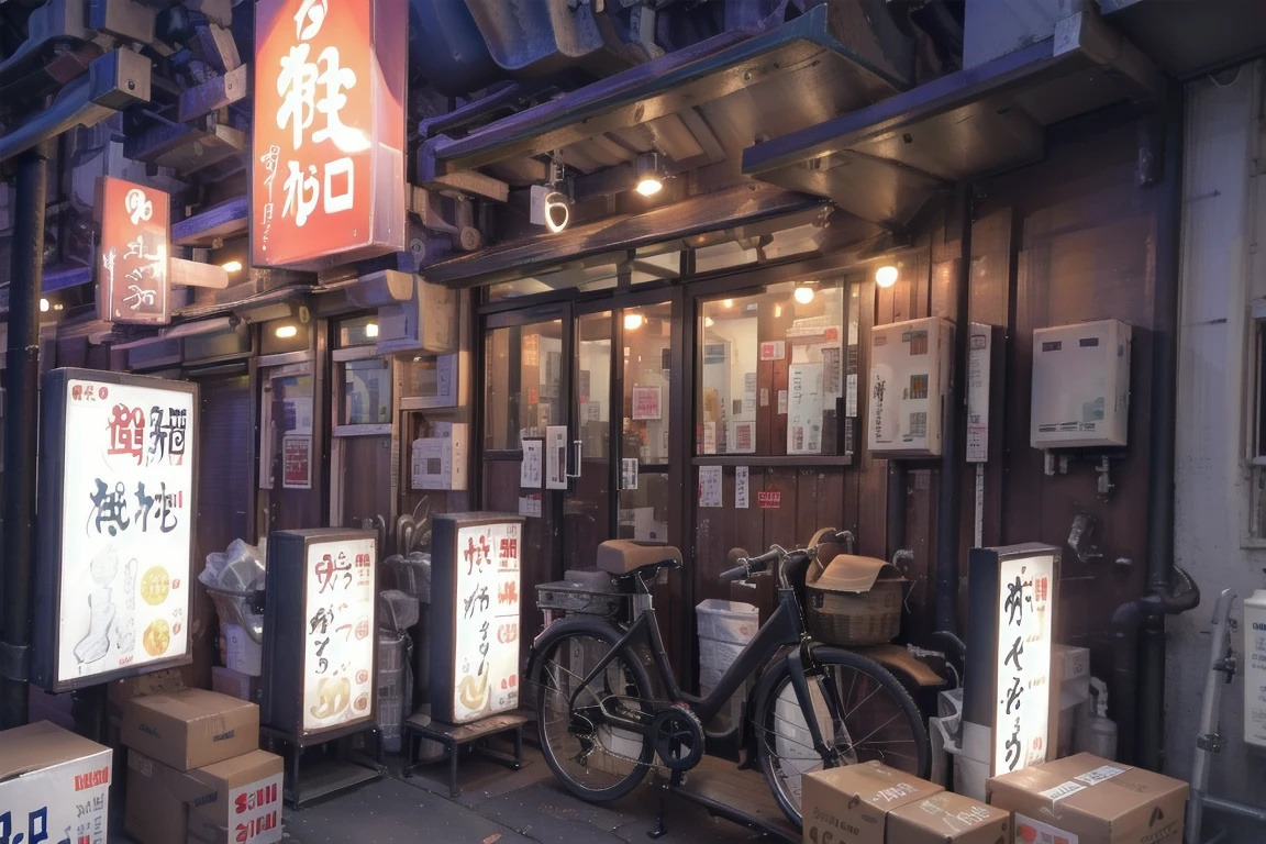 best quality, ultra-detailed, illustration,
sannomiyanishi, storefront, bicycle, scenery, ground vehicle, alley, box, sign, bicycle basket, night, poster (object), outdoors, vending machine, cardboard box
<lora:dai1asahi_sannomiya_nishi_SD15_V1_DIM4:1>