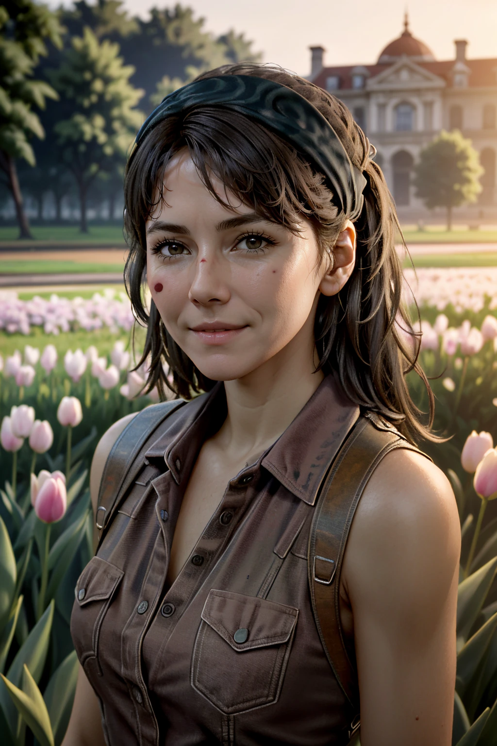 ((ultra detailed, masterpiece, absurdres))
<lora:TLOUTess:0.9>
TLOUTess, 1girl, brown hair, long hair, in a field of tulips, golden hour, elegant dress, smiling