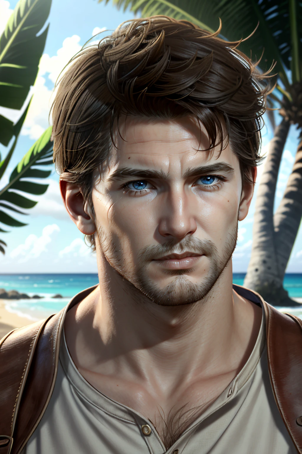 ((ultra detailed, masterpiece, absurdres))
<lora:UncNathan:0.9>
UncNathan, 1boy, solo, short hair, brown hair, blue eyes, cowboy shot, tropical Island, palm tree, ocean