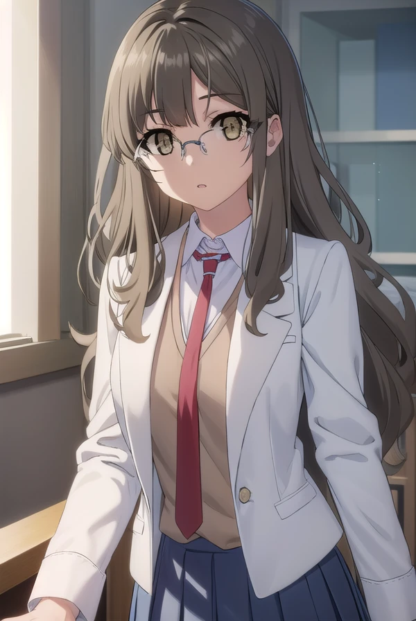 riofutaba, <lora:rio futaba s1-lora-nochekaiser:1>,
rio futaba, long hair, brown hair, (brown eyes:1.5), glasses,
BREAK skirt, shirt, school uniform, white shirt, pleated skirt, glasses, collared shirt, black skirt, vest, red necktie, labcoat, (white labcoat:1.2), brown vest,
BREAK indoors, classroom,
BREAK looking at viewer, (cowboy shot:1.5),
BREAK <lyco:GoodHands-beta2:1>, (masterpiece:1.2), best quality, high resolution, unity 8k wallpaper, (illustration:0.8), (beautiful detailed eyes:1.6), extremely detailed face, perfect lighting, extremely detailed CG, (perfect hands, perfect anatomy),