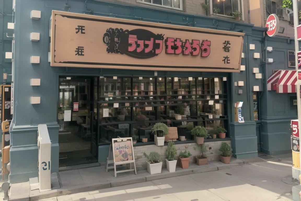 best quality, ultra-detailed, illustration,
ramentarou, storefront, scenery, sign, outdoors, plant, street, road, building, real world location, road sign, city, power lines, potted plant, tree, utility pole, window, day, lamppost
<lora:ramentarou_SD15_V1_DIM4:1>